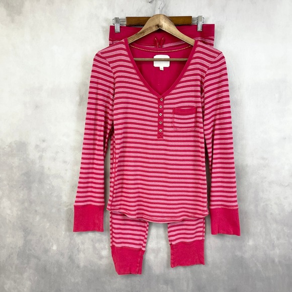 Y2K Victorias Secret Womens Pajama Set S Thermal Henley Low Rise Lounge Sleep - Picture 1 of 14